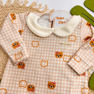  Inverno 2025 - Macacão Ursinhas com Lacinhos - Mostarda